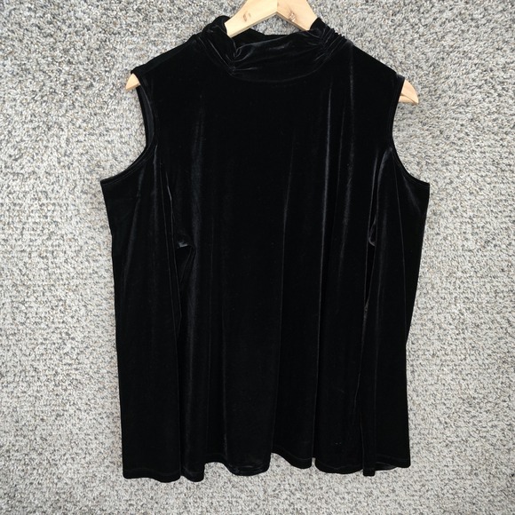 Susan Graver Tops - Susan Graver Top Womens XL Black Velvet Cold Shoulder Blouse Mock Neck Ladies